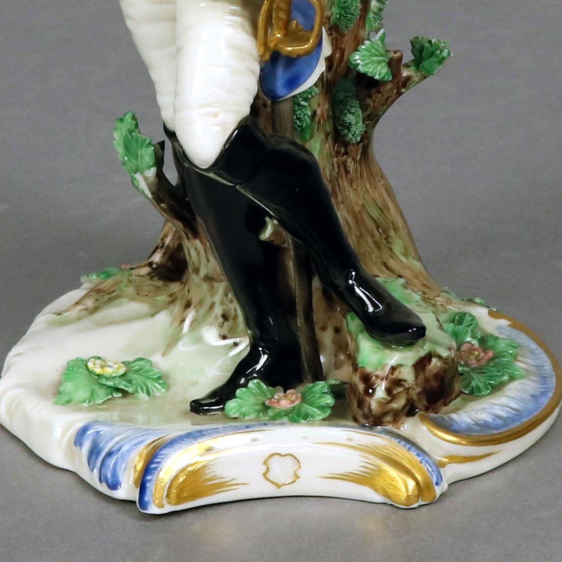 German Meissen School Hand Painted Porcelain Figure of Soldier, 20th Century 3