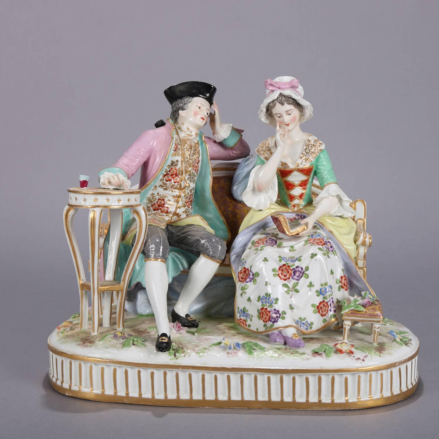 Victorian German Meissen School Porcelain Figural Group of Courting Couple, circa 1880