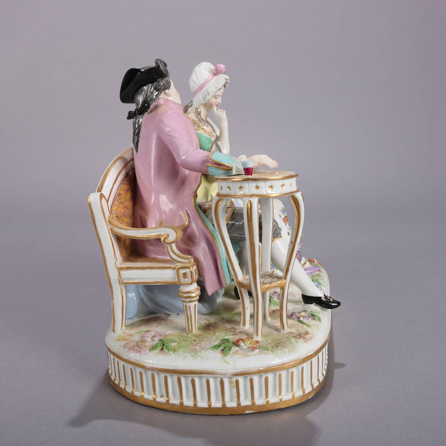 Gilt German Meissen School Porcelain Figural Group of Courting Couple, circa 1880