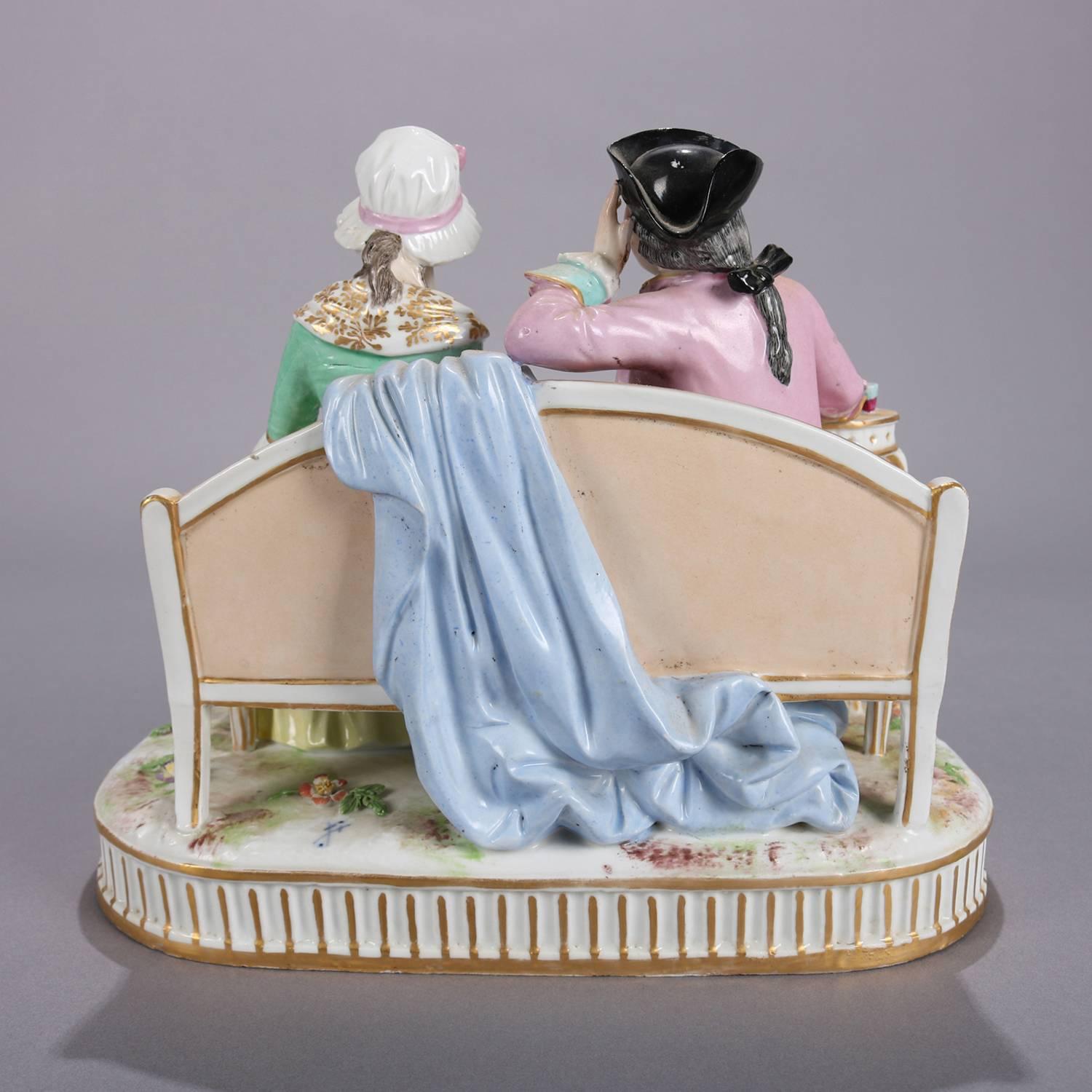 German Meissen School Porcelain Figural Group of Courting Couple, circa 1880 In Good Condition In Big Flats, NY
