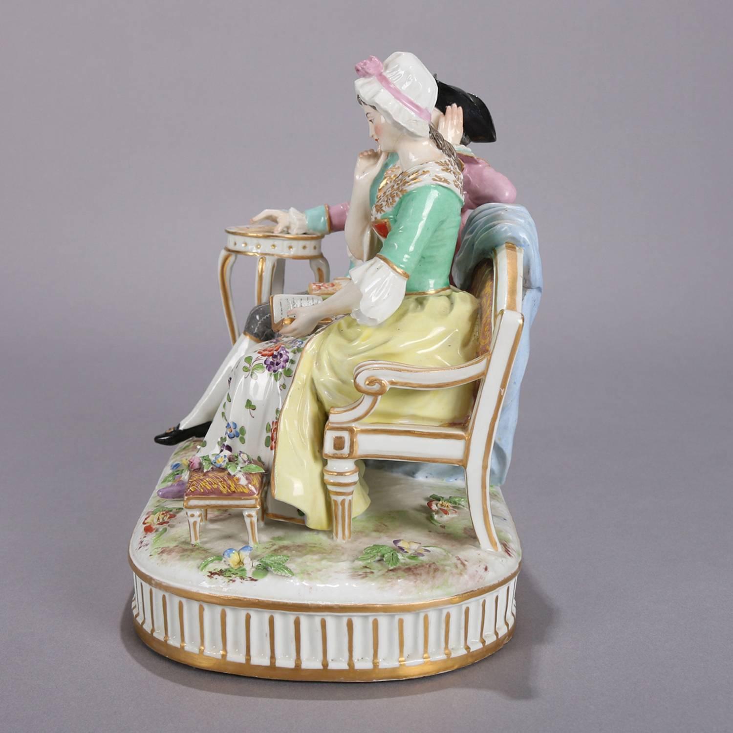 19th Century German Meissen School Porcelain Figural Group of Courting Couple, circa 1880