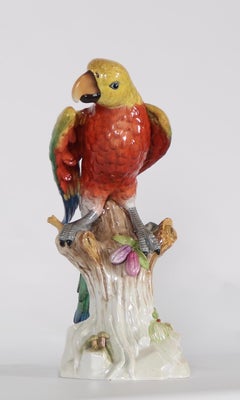 German Meissen Style Porcelain Macaw Parrot Figurine