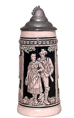 Beer Stein allemand Metlack en porcelaine et étain