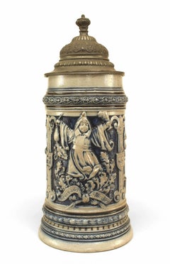 German Metlack Porcelain and Pewter Beer Stein