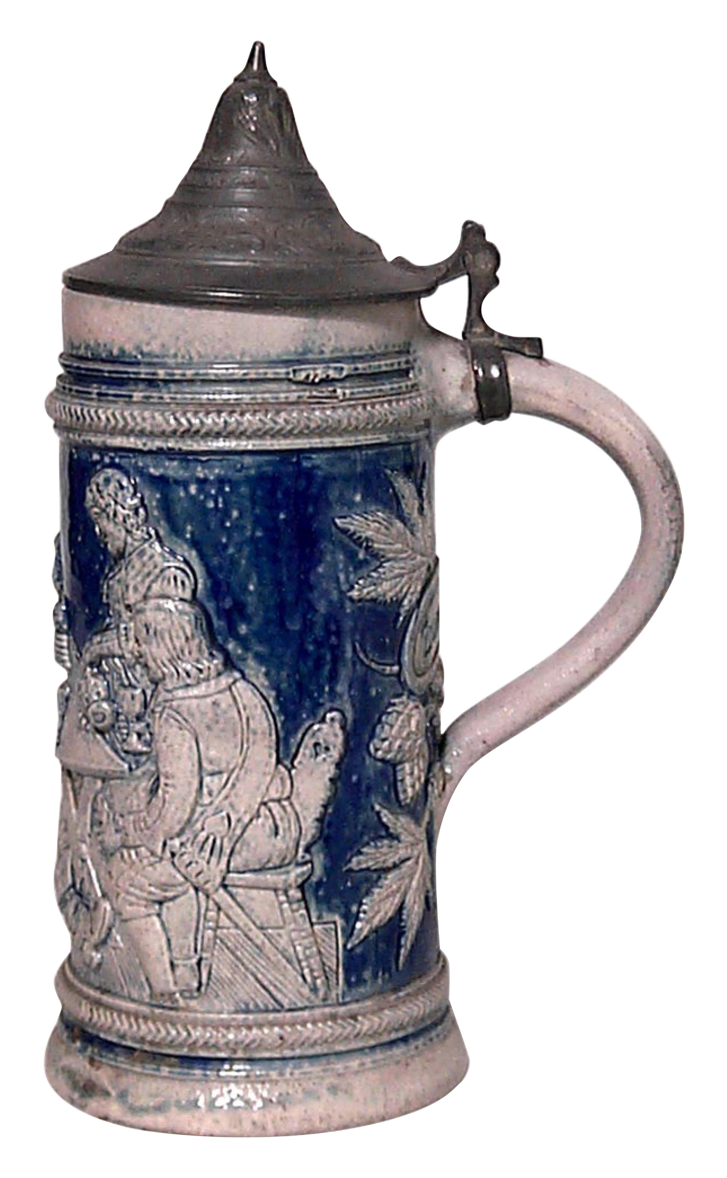 Stein de cerveza alemán de porcelana y peltre Metlack Biedermeier