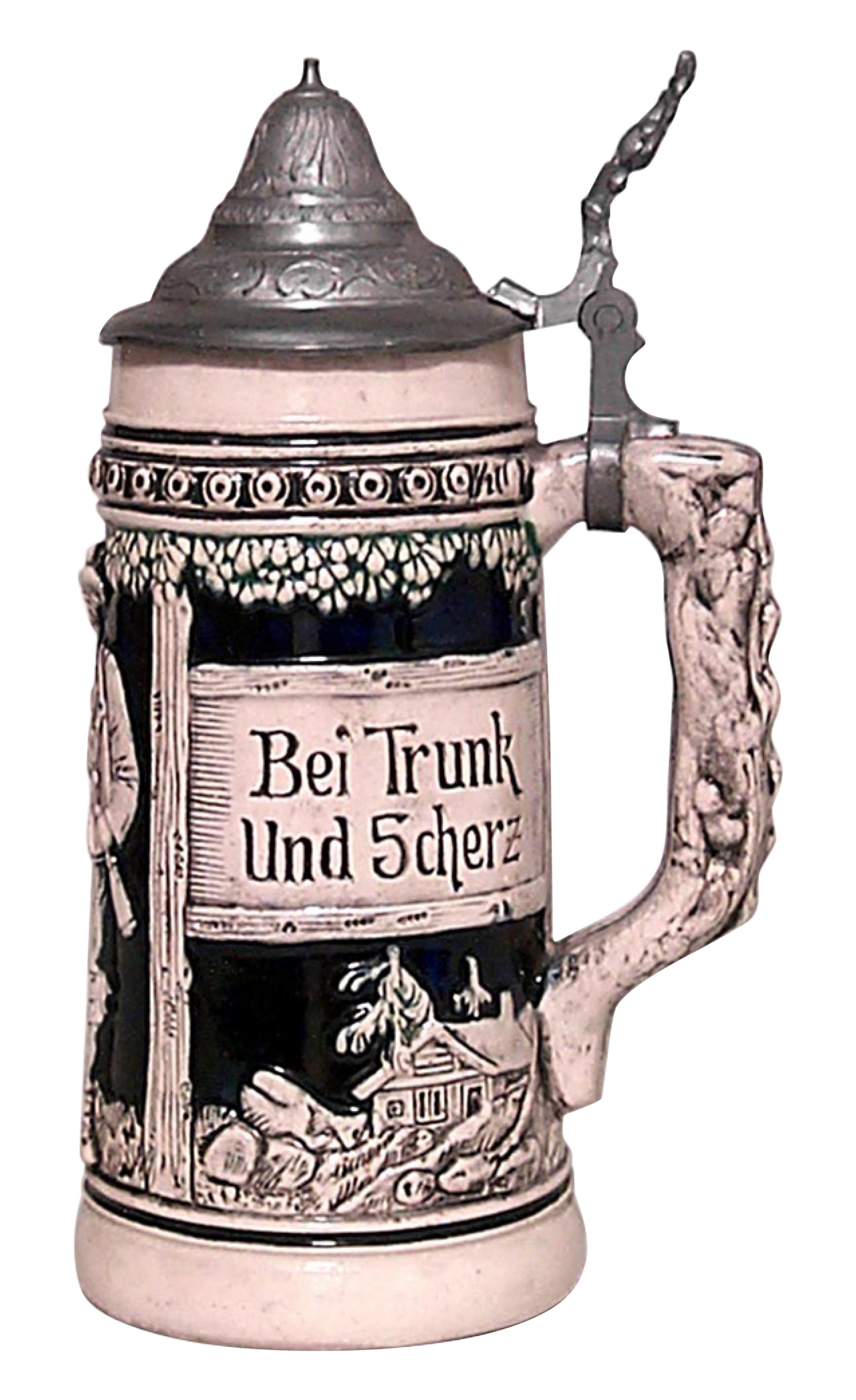 Stein de cerveza alemán de porcelana y peltre Metlack Biedermeier en venta