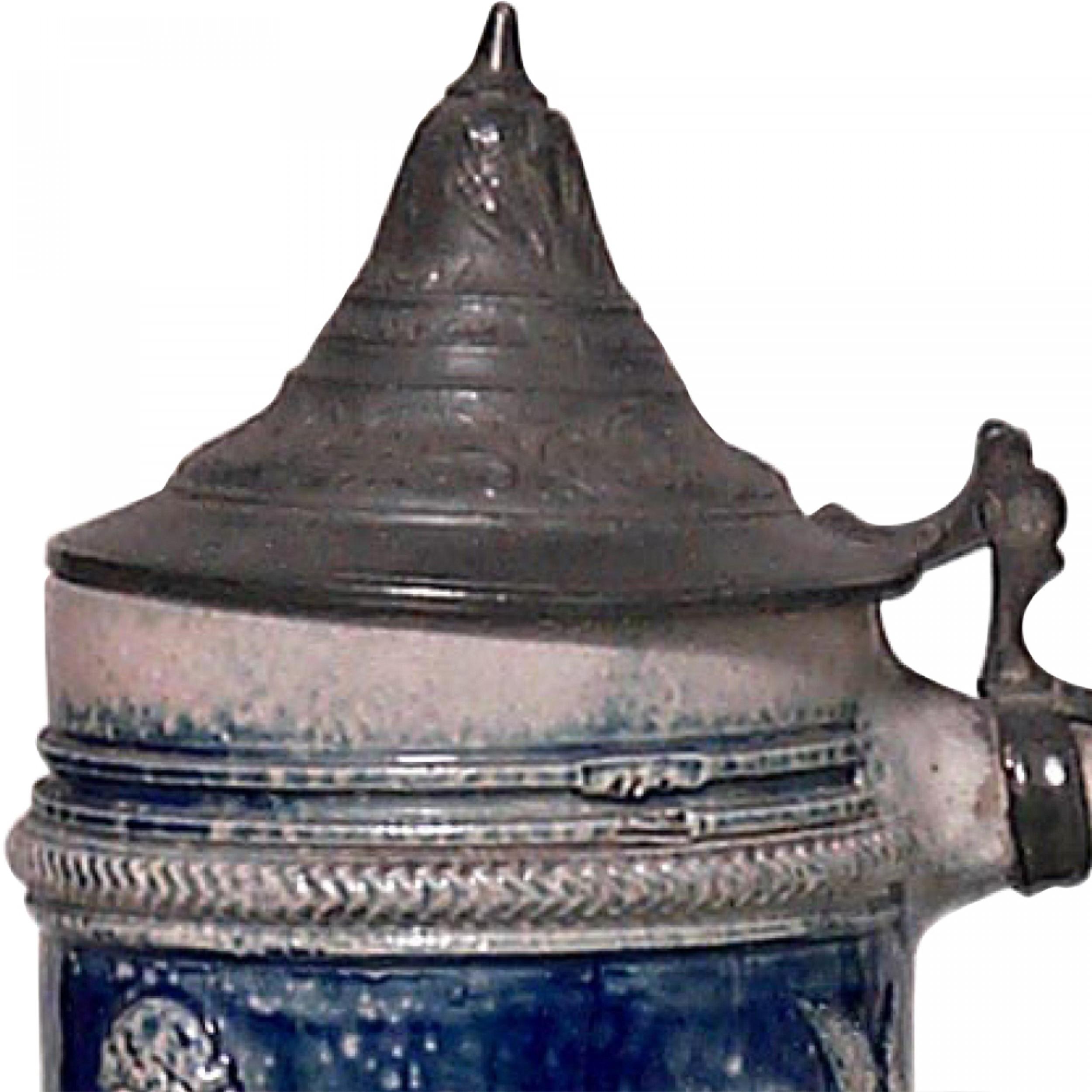 Stein de cerveza alemán de porcelana y peltre Metlack Alemán