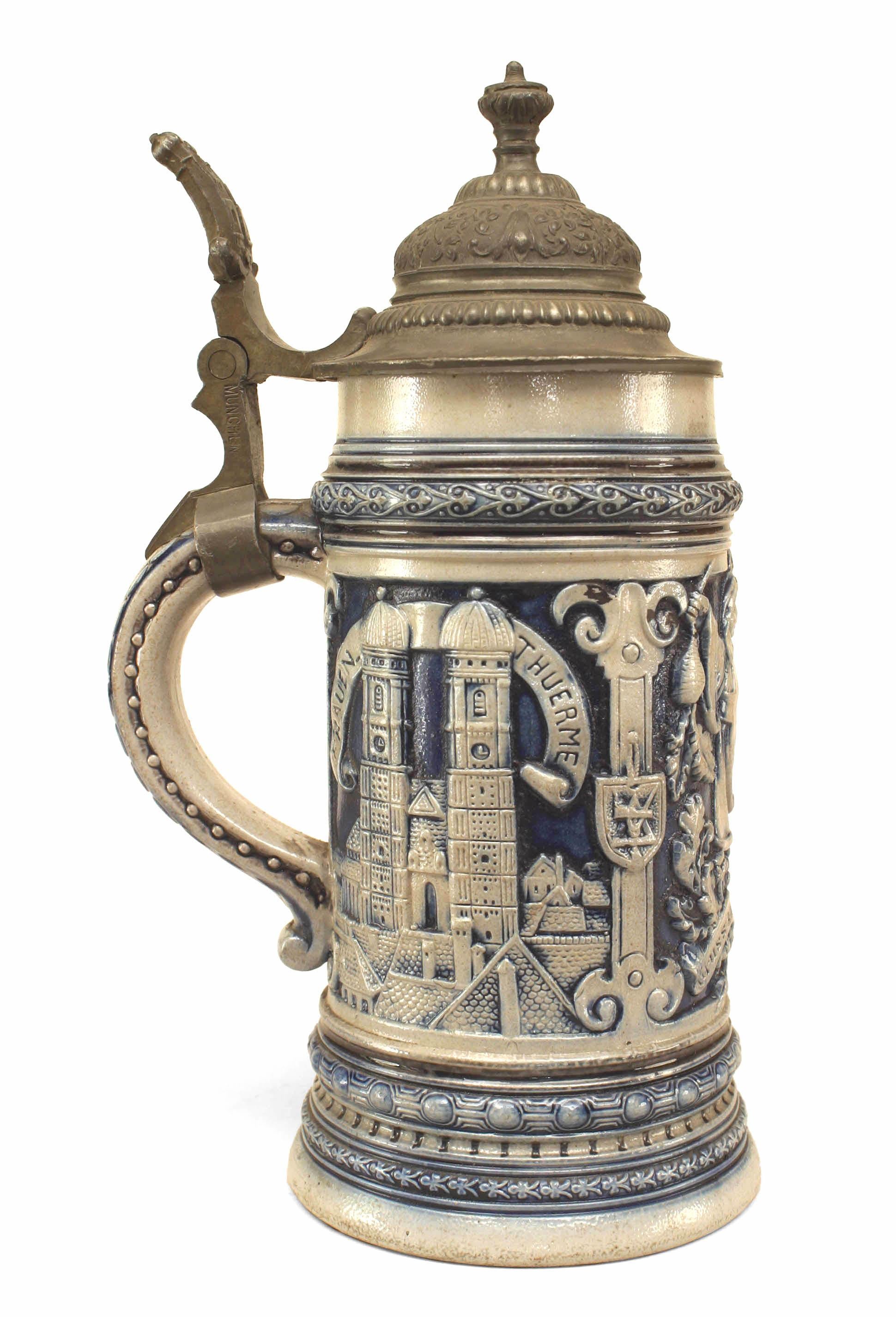 19th Century German Metlack Porcelain and Pewter Beer Stein
