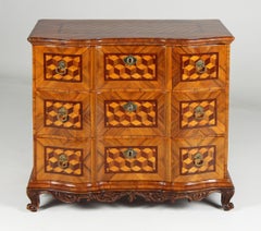 German Mid 18th Century Baroque Chest Of Drawers with Trompe-l'œil Marquetry