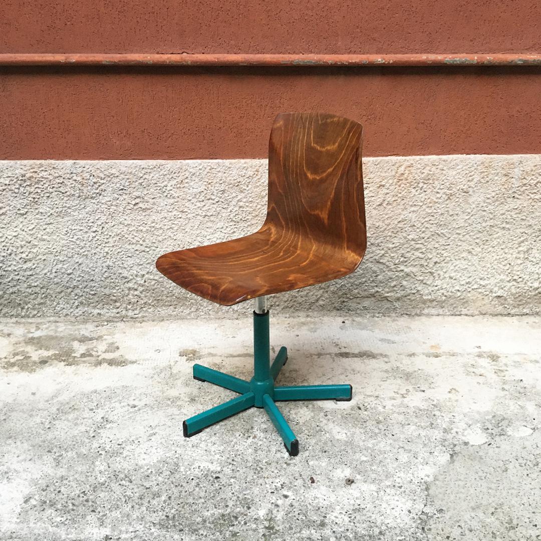 German Midcentury Adjustable Wood and Aquamarine Steel Chairs by Pagholz, 1960s 5