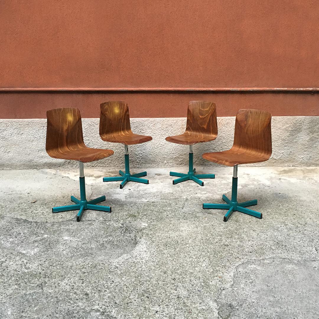 Mid-Century Modern German Midcentury Adjustable Wood and Aquamarine Steel Chairs by Pagholz, 1960s