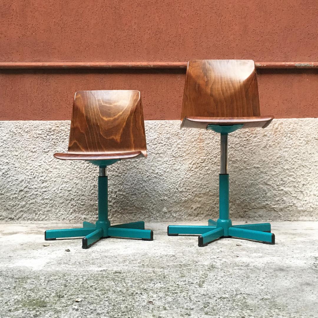 German Midcentury Adjustable Wood and Aquamarine Steel Chairs by Pagholz, 1960s In Good Condition In MIlano, IT