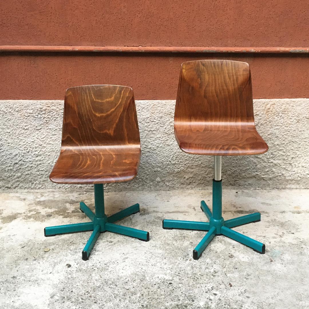 Mid-20th Century German Midcentury Adjustable Wood and Aquamarine Steel Chairs by Pagholz, 1960s