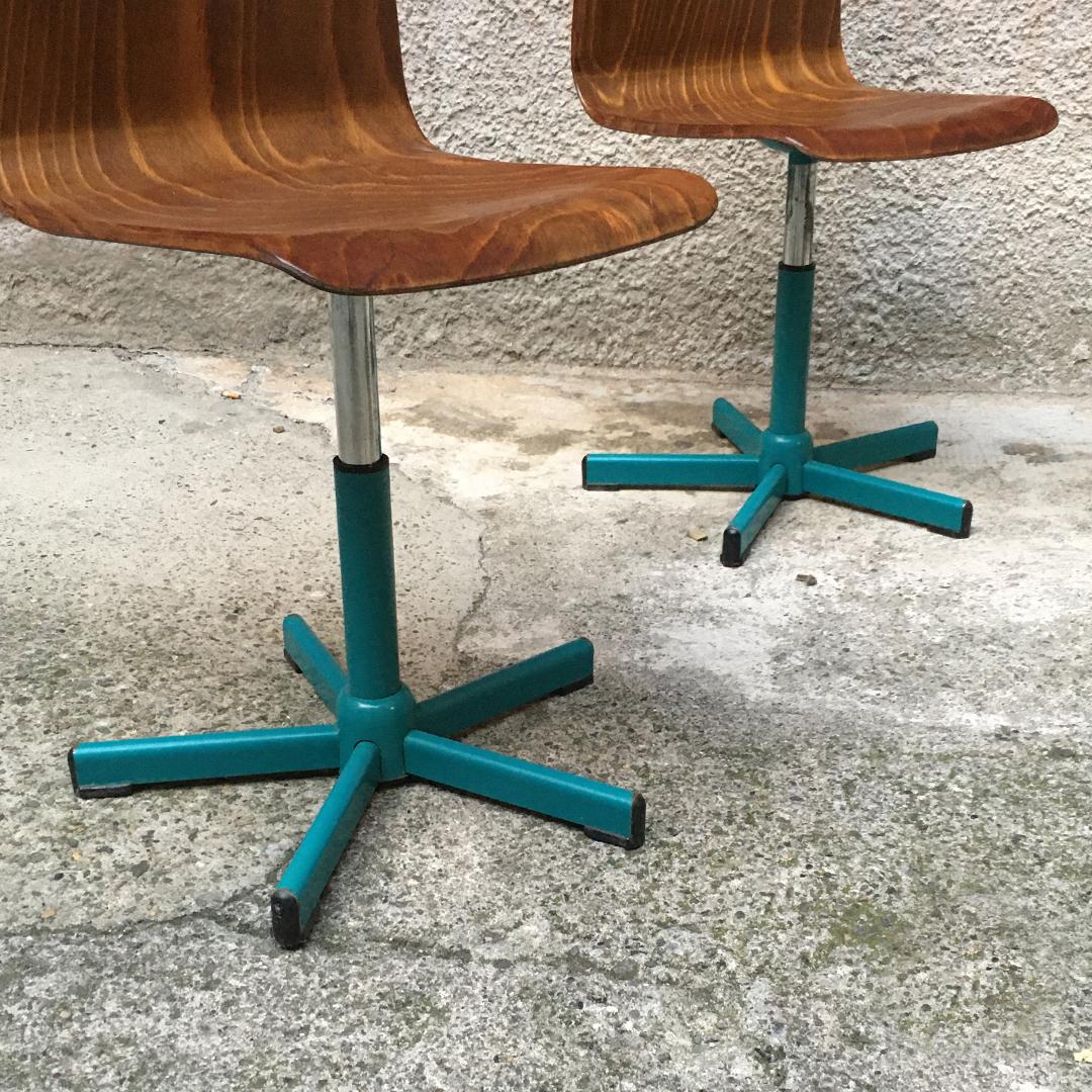 German Midcentury Adjustable Wood and Aquamarine Steel Chairs by Pagholz, 1960s 1