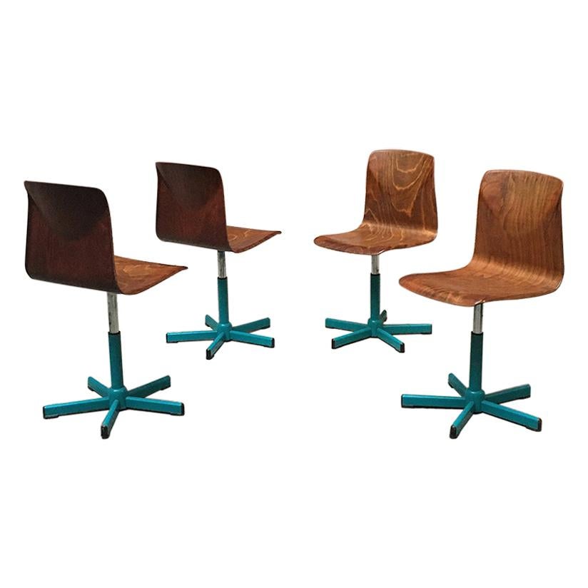 German Midcentury Adjustable Wood and Aquamarine Steel Chairs by Pagholz, 1960s