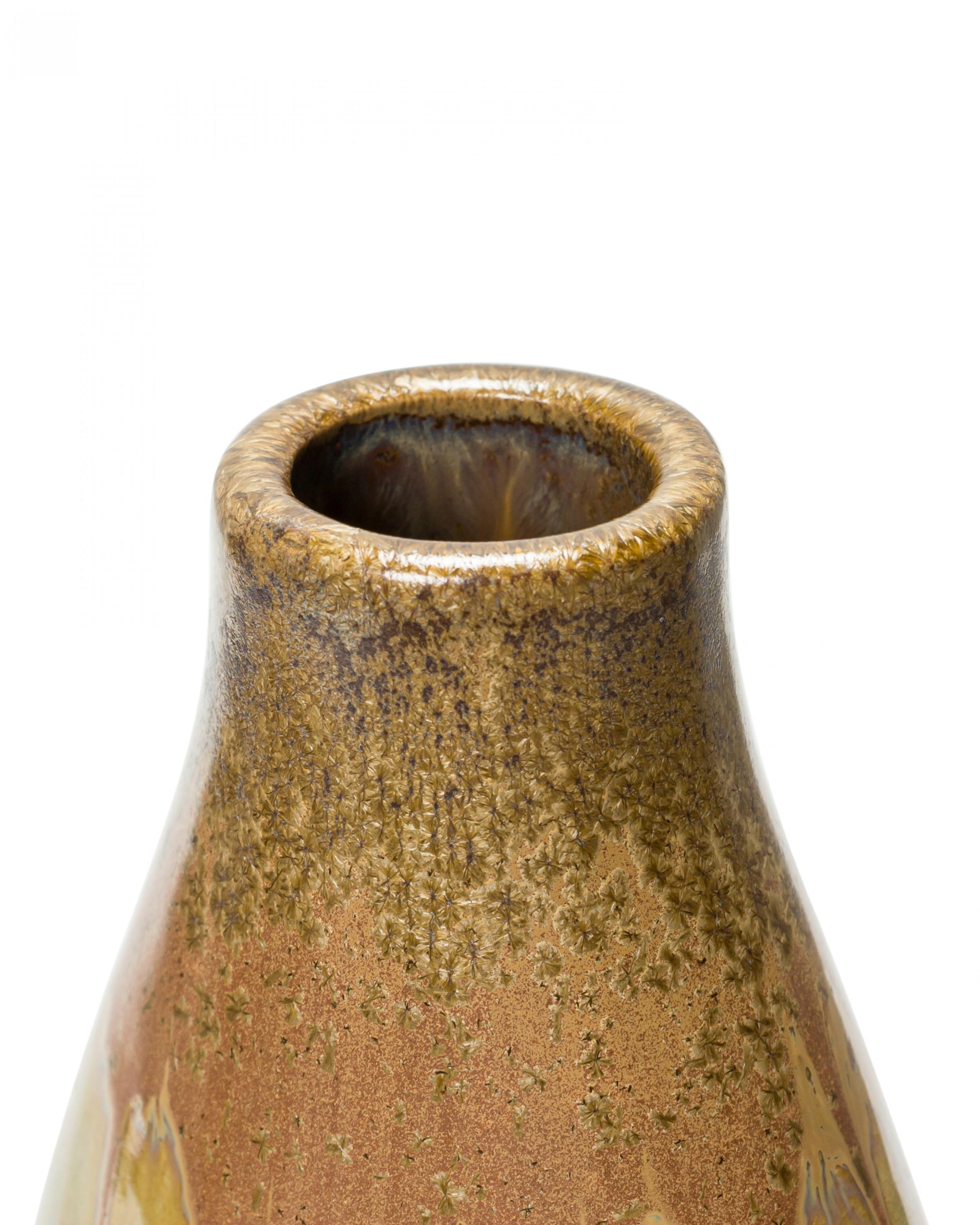 20th Century German Mid-Century Beige, Green, and Brown, Drip Glazed Cutout Form Ceramic Vase For Sale
