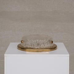 German Mid-Century Ceiling or Wall Frosted Glass and Brass Light Sconce