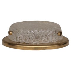 German Mid-Century Ceiling or Wall Frosted Glass and Brass Light Sconce