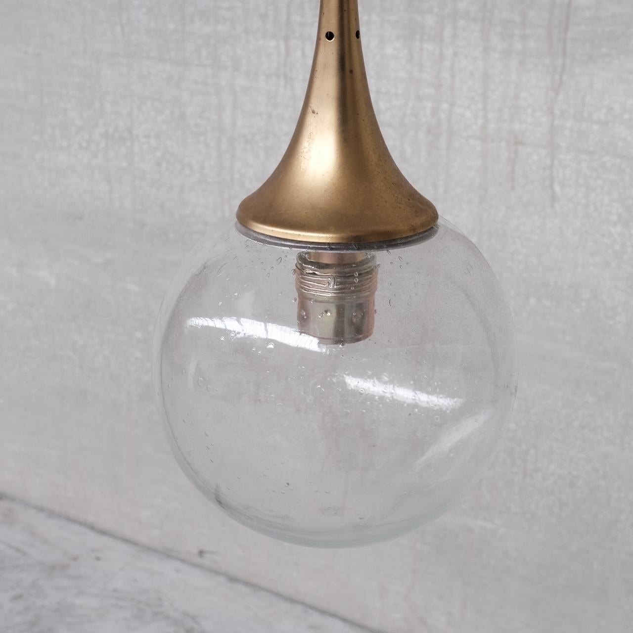German Mid-Century Clear Glass and Brass Pendants '3' 1