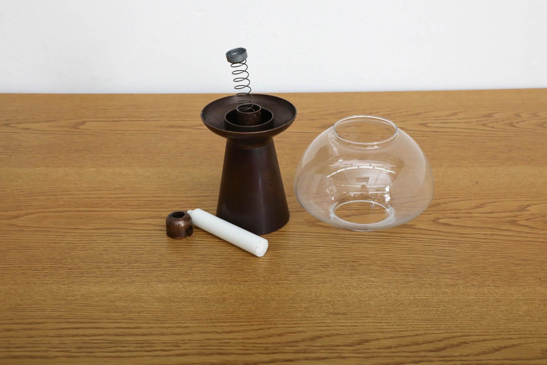 Late 20th Century German Mid-Century Copper and Glass Candle Light by Föhl, 1970s For Sale