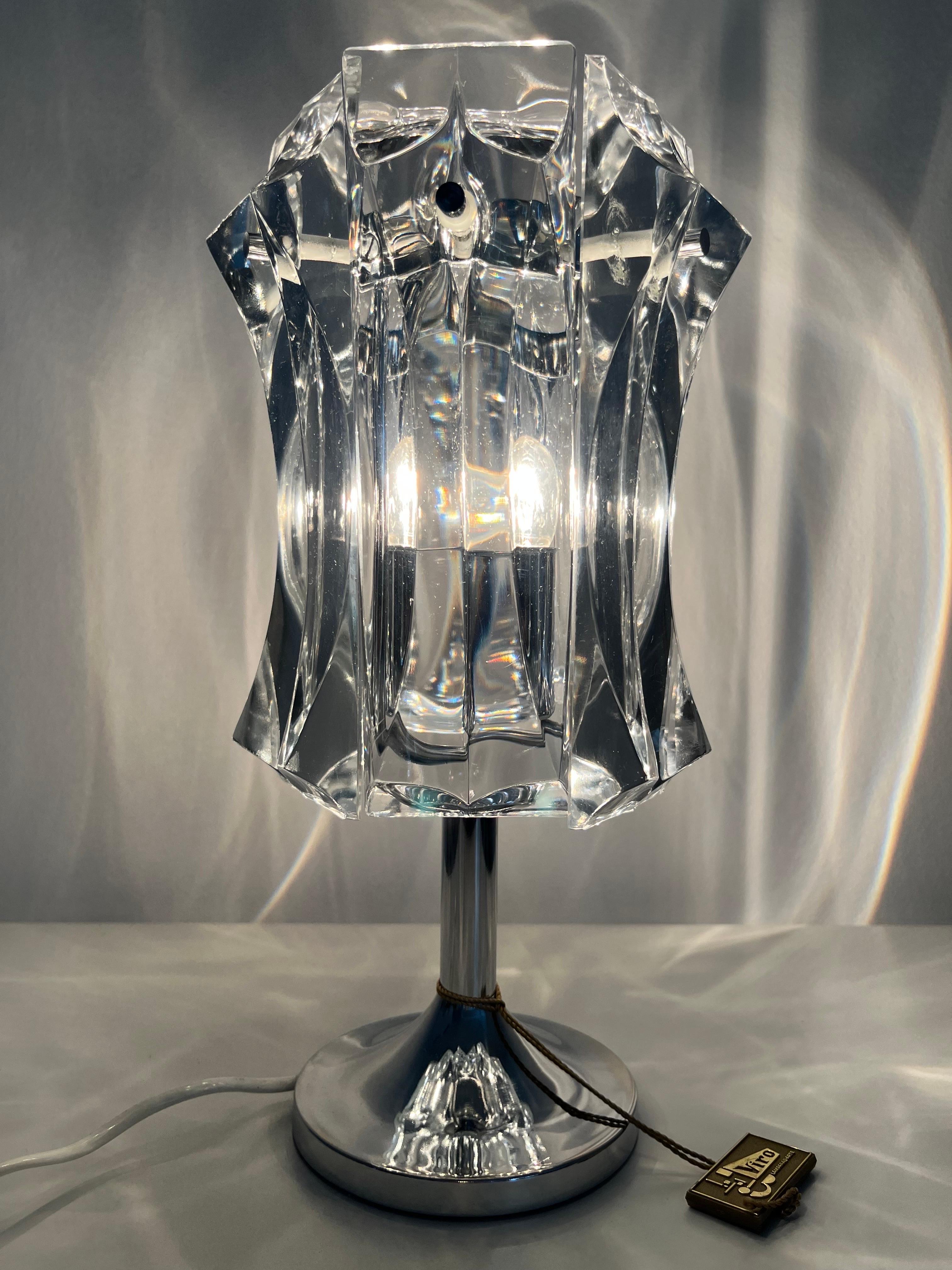German Midcentury Crystals Chromed Metal Table Lamp by Kinkeldey, 1970s For Sale 1