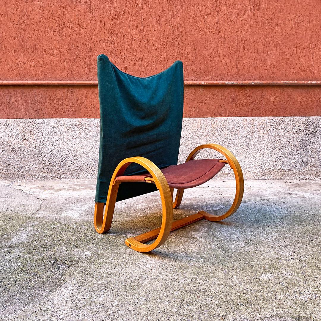 Mid-Century Modern German Mid Century Curved Solid Wood and Fabric Armchair by Westnofa, 1960s