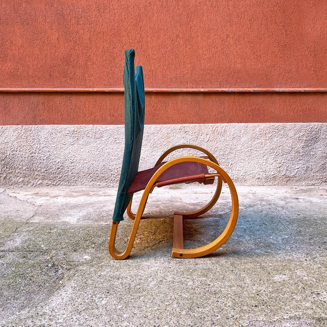 Italian German Mid Century Curved Solid Wood and Fabric Armchair by Westnofa, 1960s