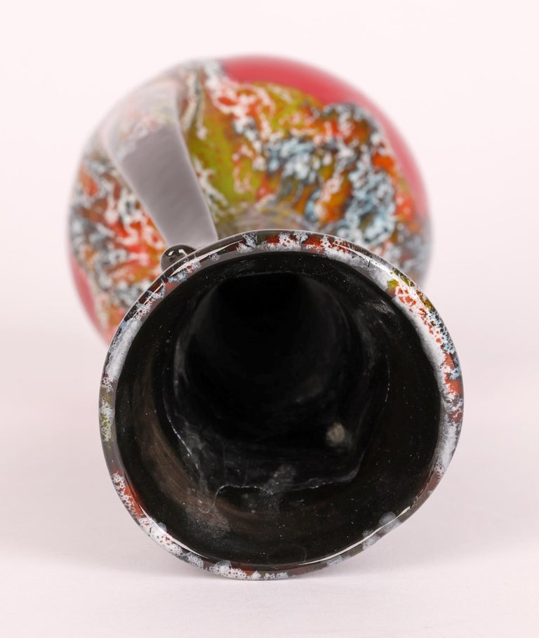 German Mid-Century Drip Glazed Twin Handle Art Pottery Vase For Sale 11
