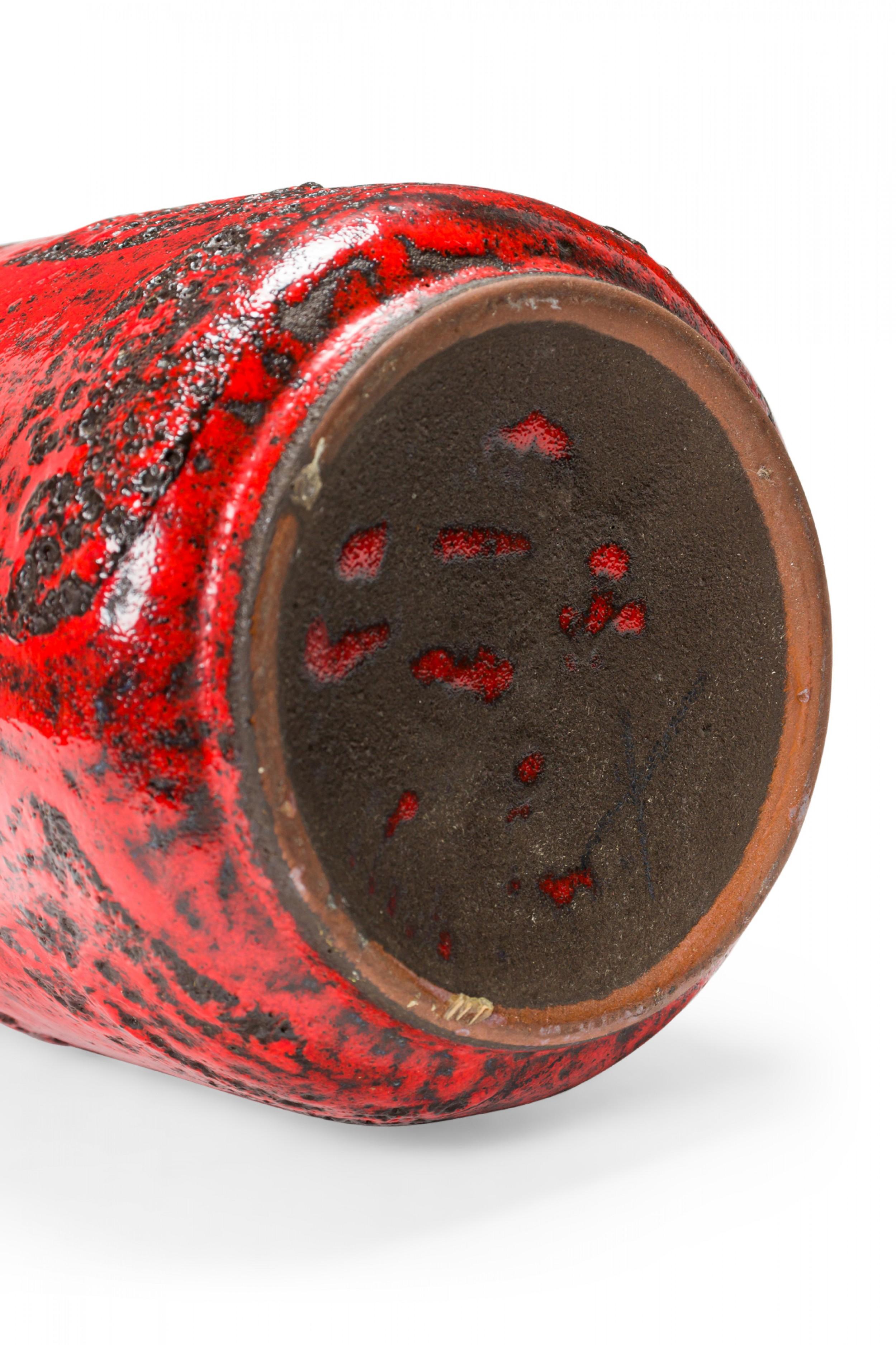 Mid-Century Modern German Mid-Century Fat Lava Red and Black Glazed Ceramic Vase with Handle For Sale