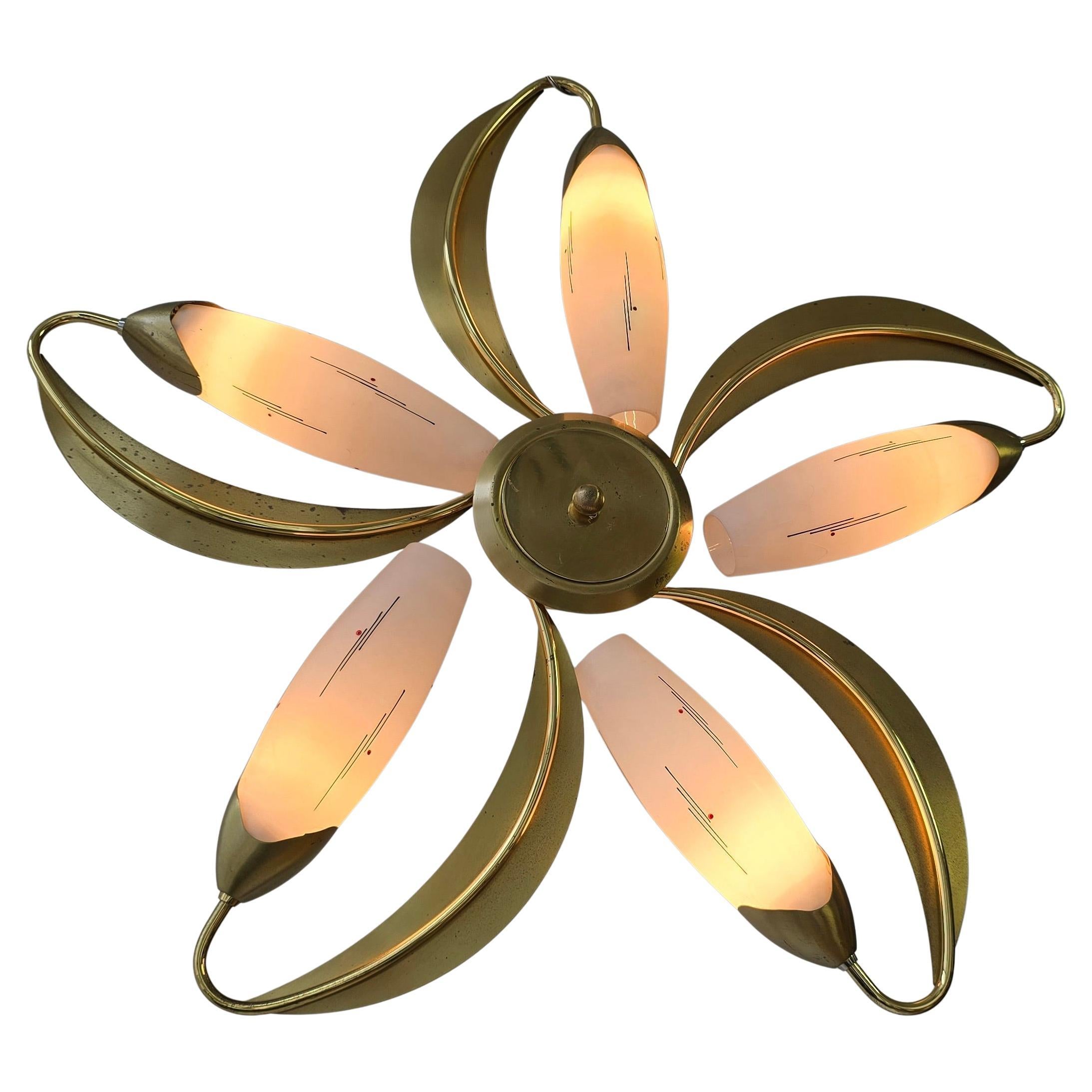 Hollywood Regency Lampada da soffitto a incasso floreale tedesca di metà secolo di Honsel, anni '50 in vendita