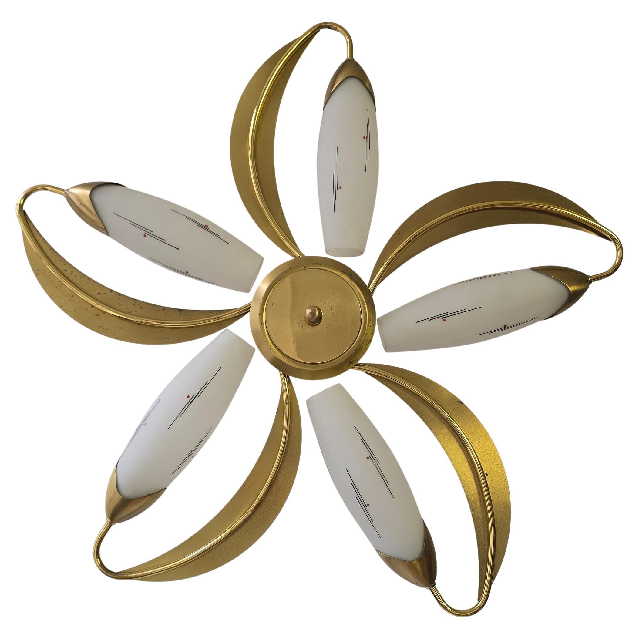 German Mid-Century Floral Flush Mount Ceiling Lamp by Honsel, 1950s