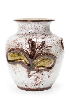 German Mid-Century Glazed Ceramic Vase, Abstract Floral Design, 1950s