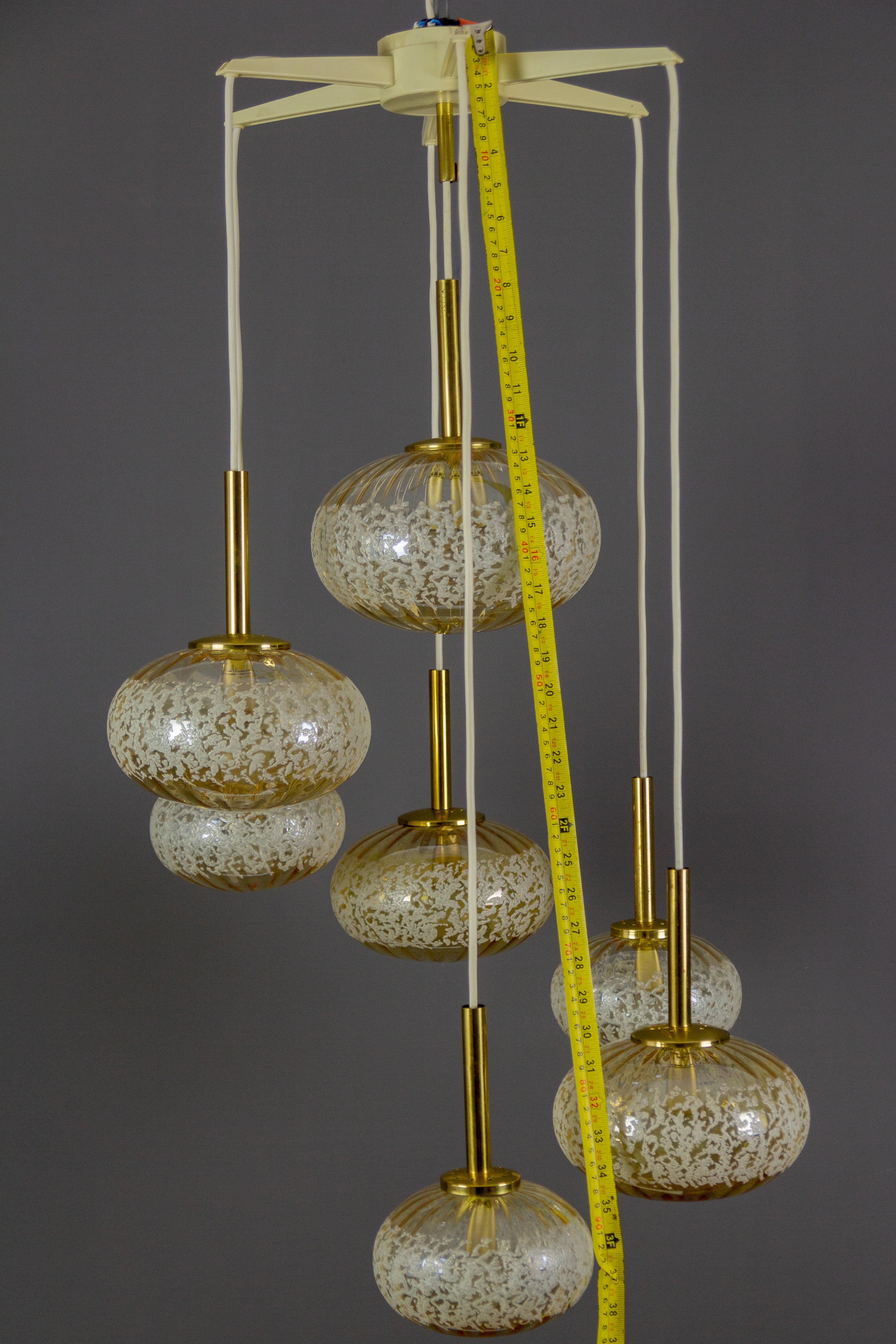 German Mid-Century Glass Globes Cascading Seven-Light Pendant Chandelier 6