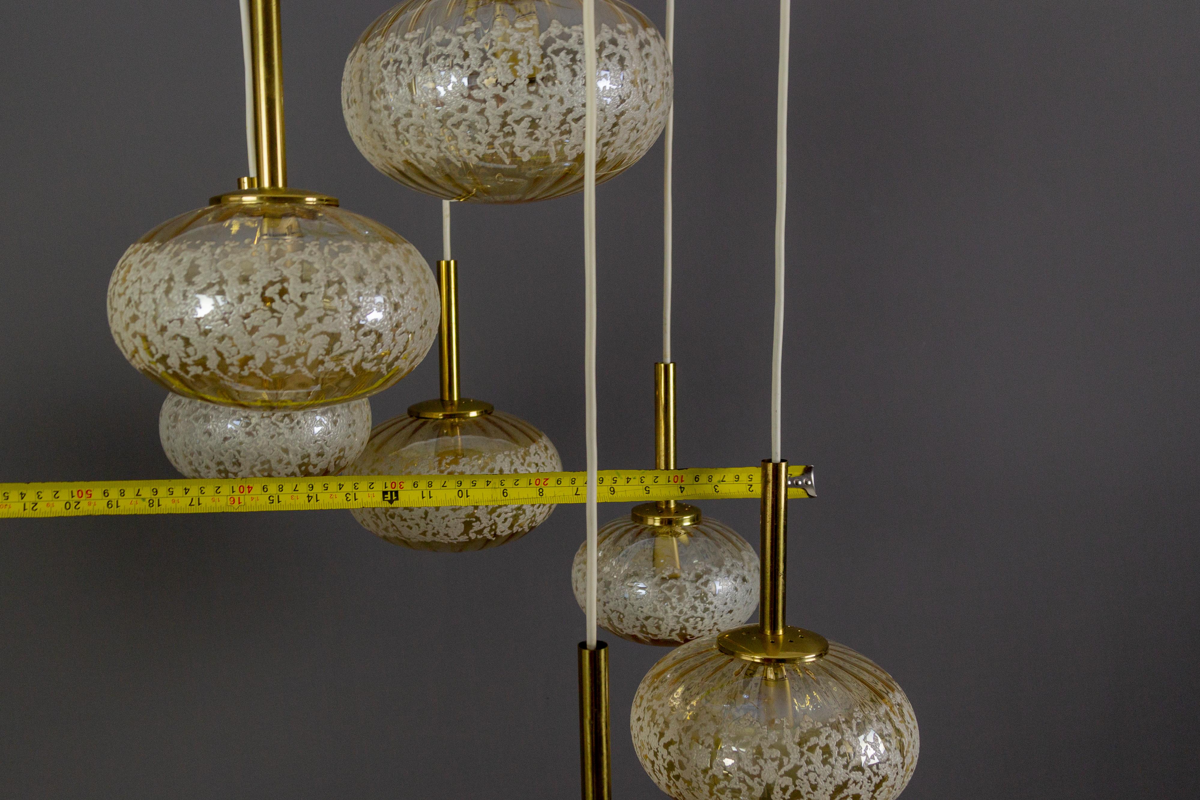 German Mid-Century Glass Globes Cascading Seven-Light Pendant Chandelier 7