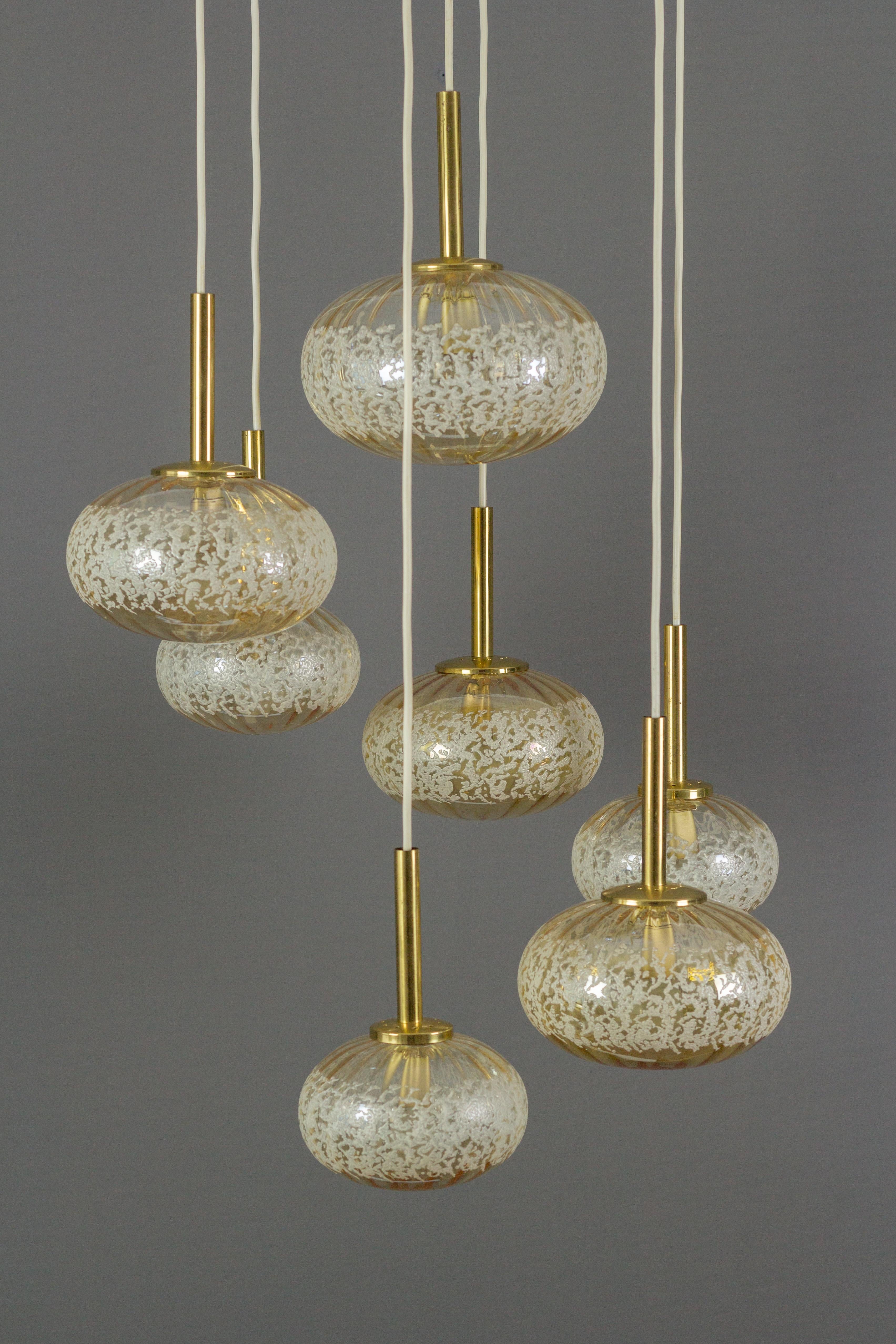 German Mid-Century Glass Globes Cascading Seven-Light Pendant Chandelier 14