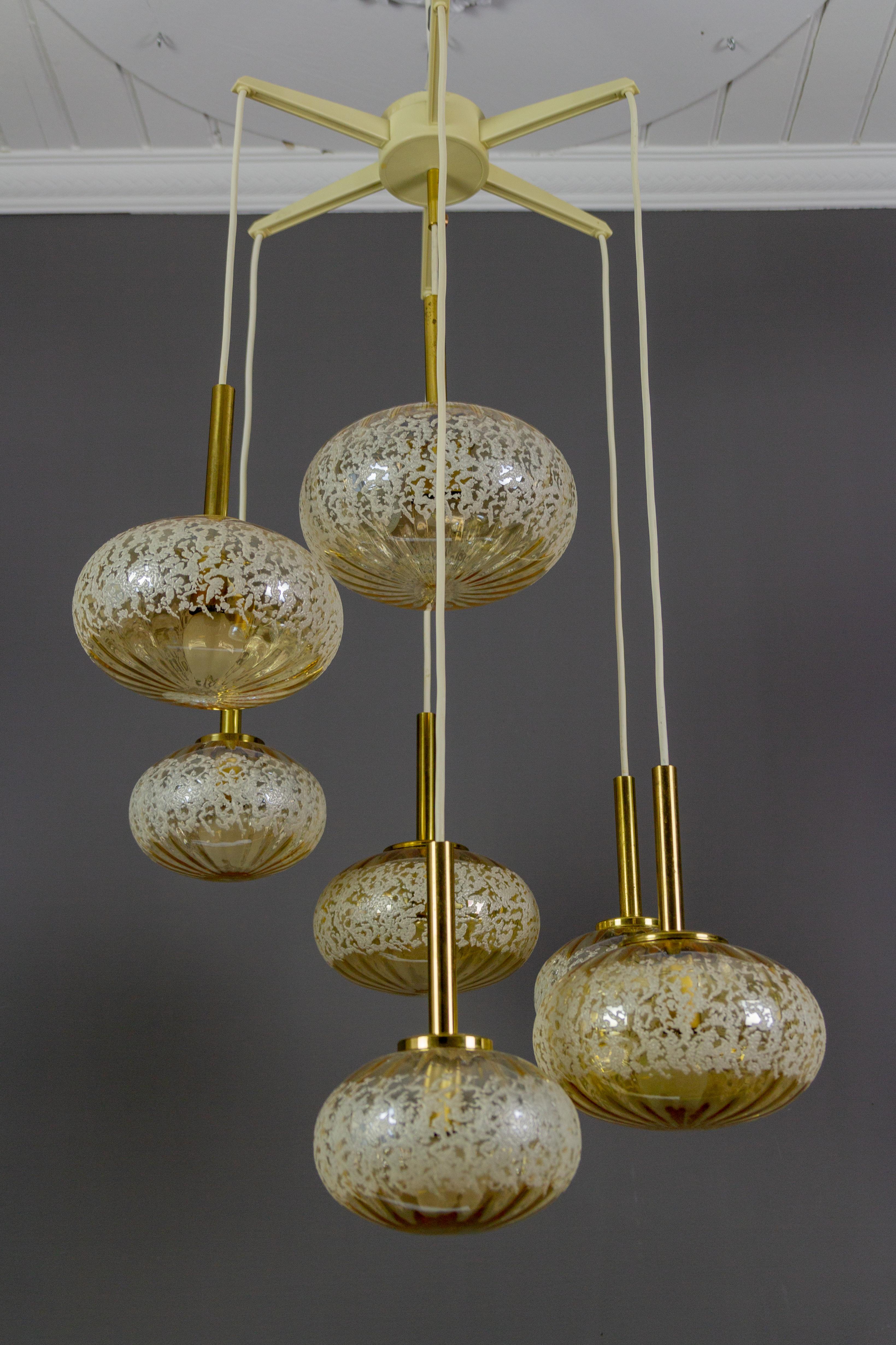 German Mid-Century Glass Globes Cascading Seven-Light Pendant Chandelier 3