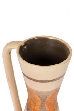 German Mid-Century Hourglass Form Beige and Horizontally Patterned Handled Vase