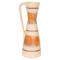 German Mid-Century Hourglass Form Beige and Horizontally Patterned Handled Vase
