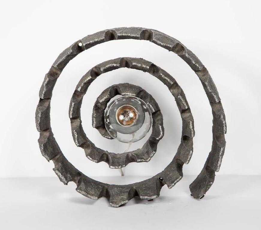 Forged German Mid-Century Modern Brutalist Spiral Sculpture Lamp, C. 1960's