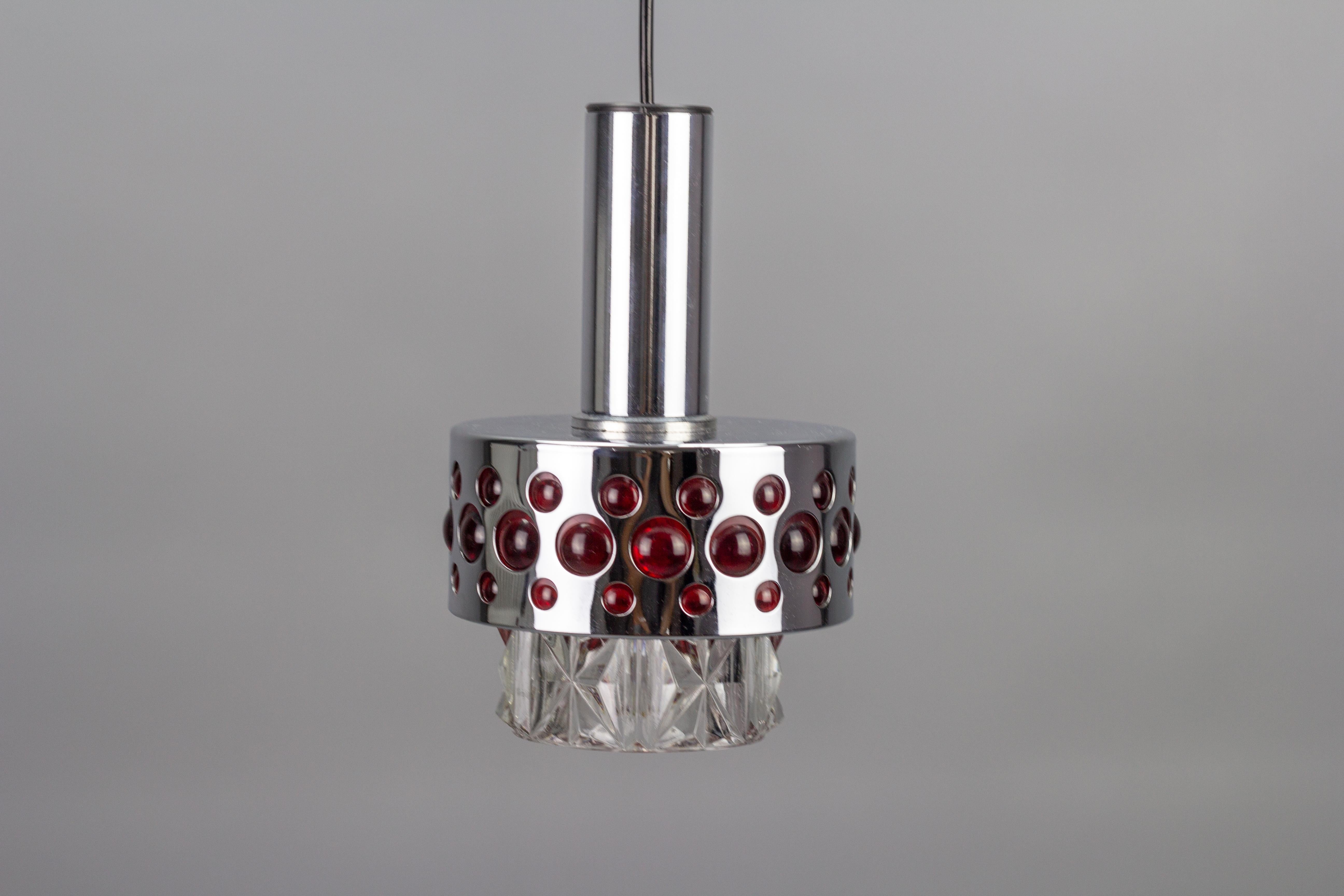German Mid-Century Modern Chrome and Red Pendant Light by Richard Essig, 1970s For Sale 5