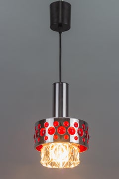 German Mid-Century Modern Chrome and Red Pendant Light by Richard Essig, 1970s