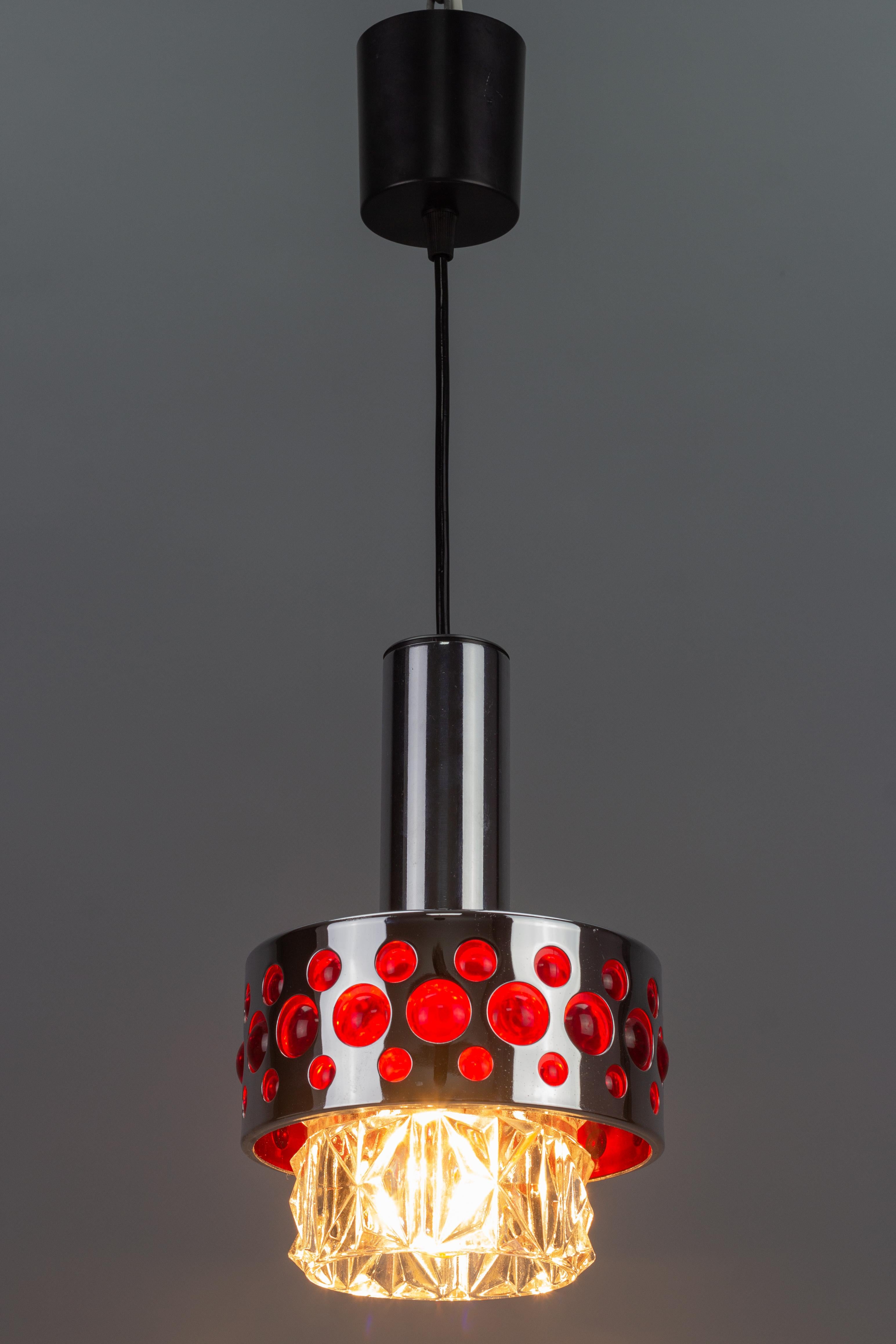 German Mid-Century Modern Chrome and Red Pendant Light by Richard Essig, 1970s For Sale 15