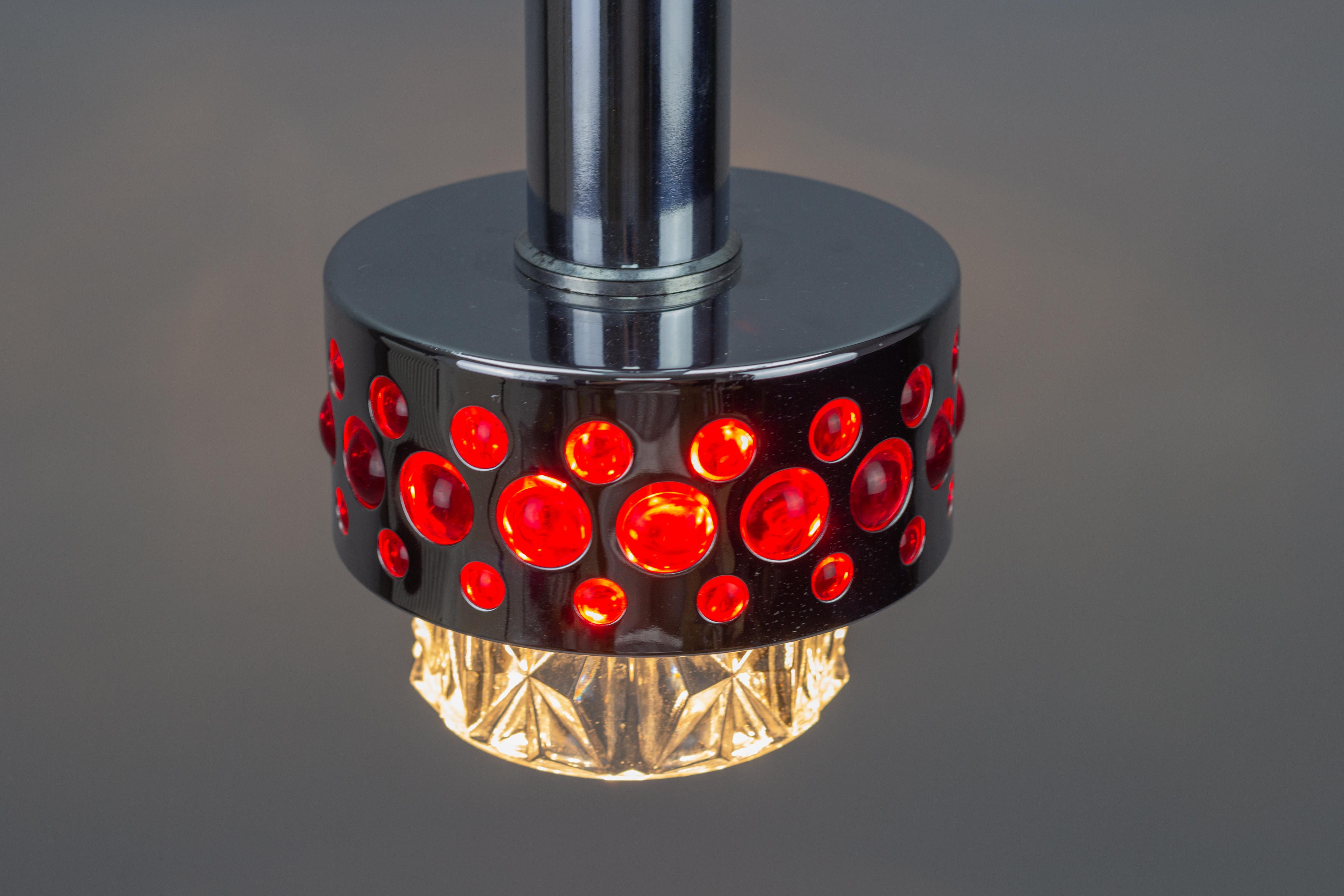 Glass German Mid-Century Modern Chrome and Red Pendant Light by Richard Essig, 1970s For Sale