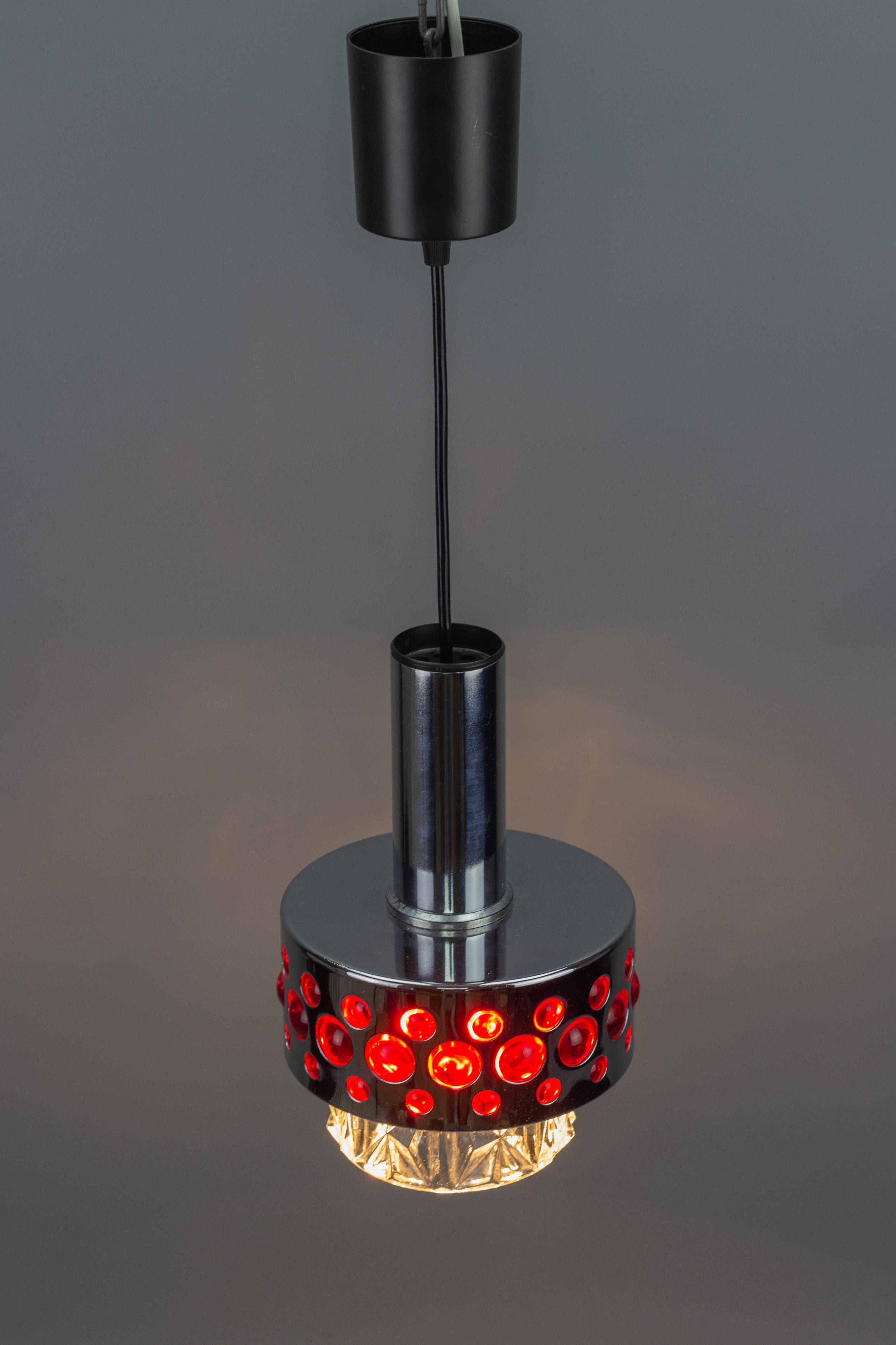 German Mid-Century Modern Chrome and Red Pendant Light by Richard Essig, 1970s For Sale 1