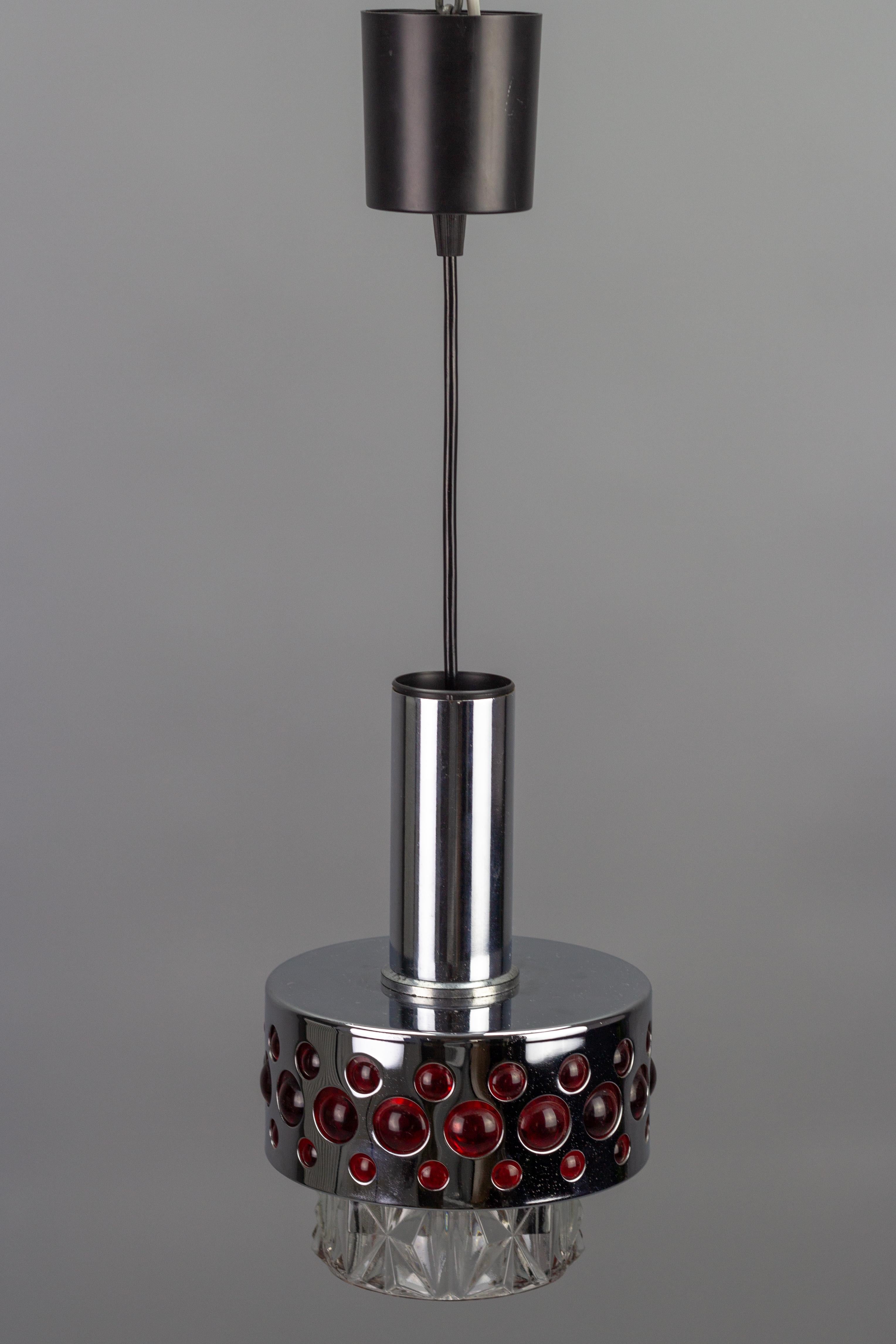 German Mid-Century Modern Chrome and Red Pendant Light by Richard Essig, 1970s For Sale 2