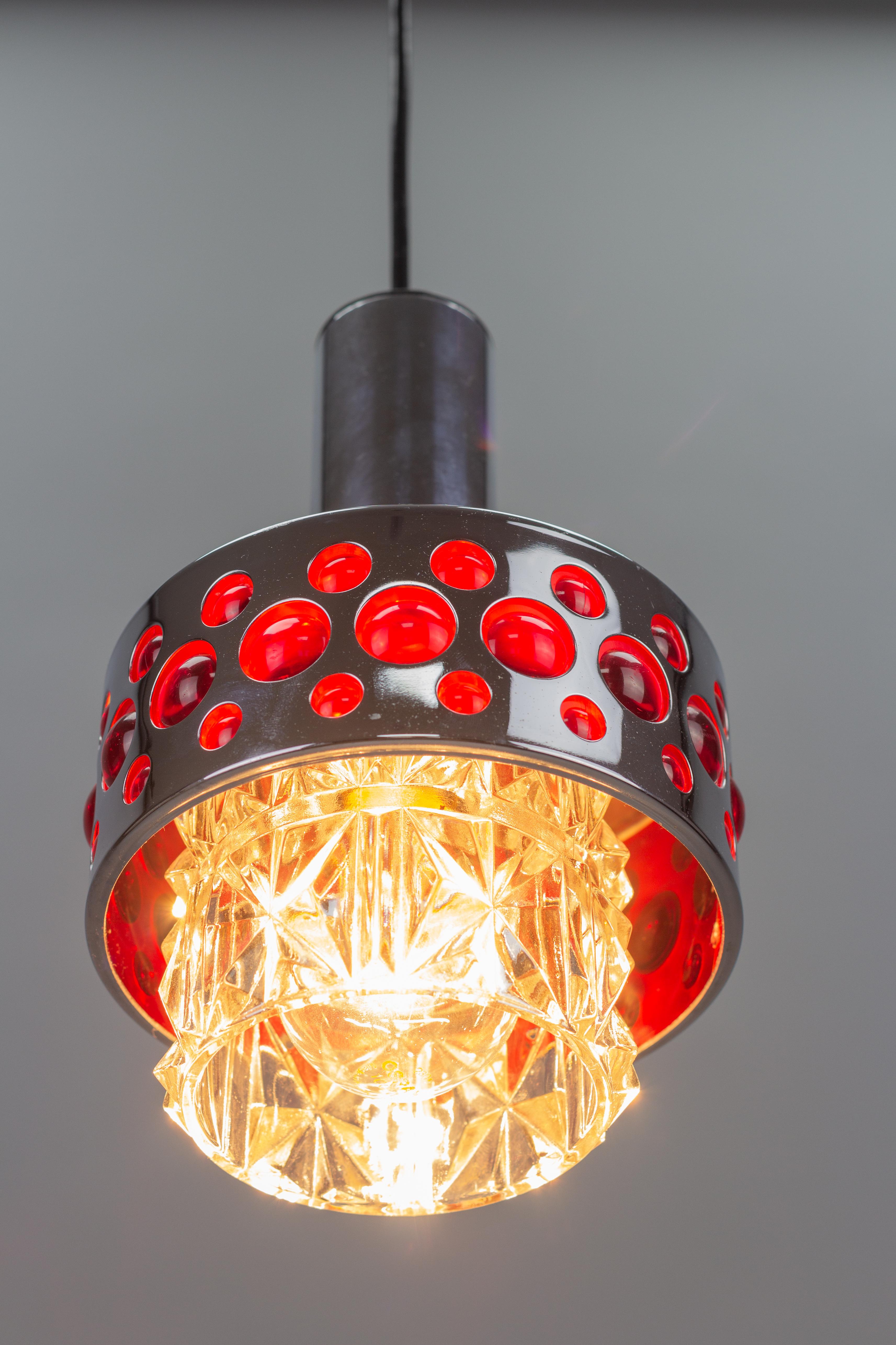 German Mid-Century Modern Chrome and Red Pendant Light by Richard Essig, 1970s For Sale 4