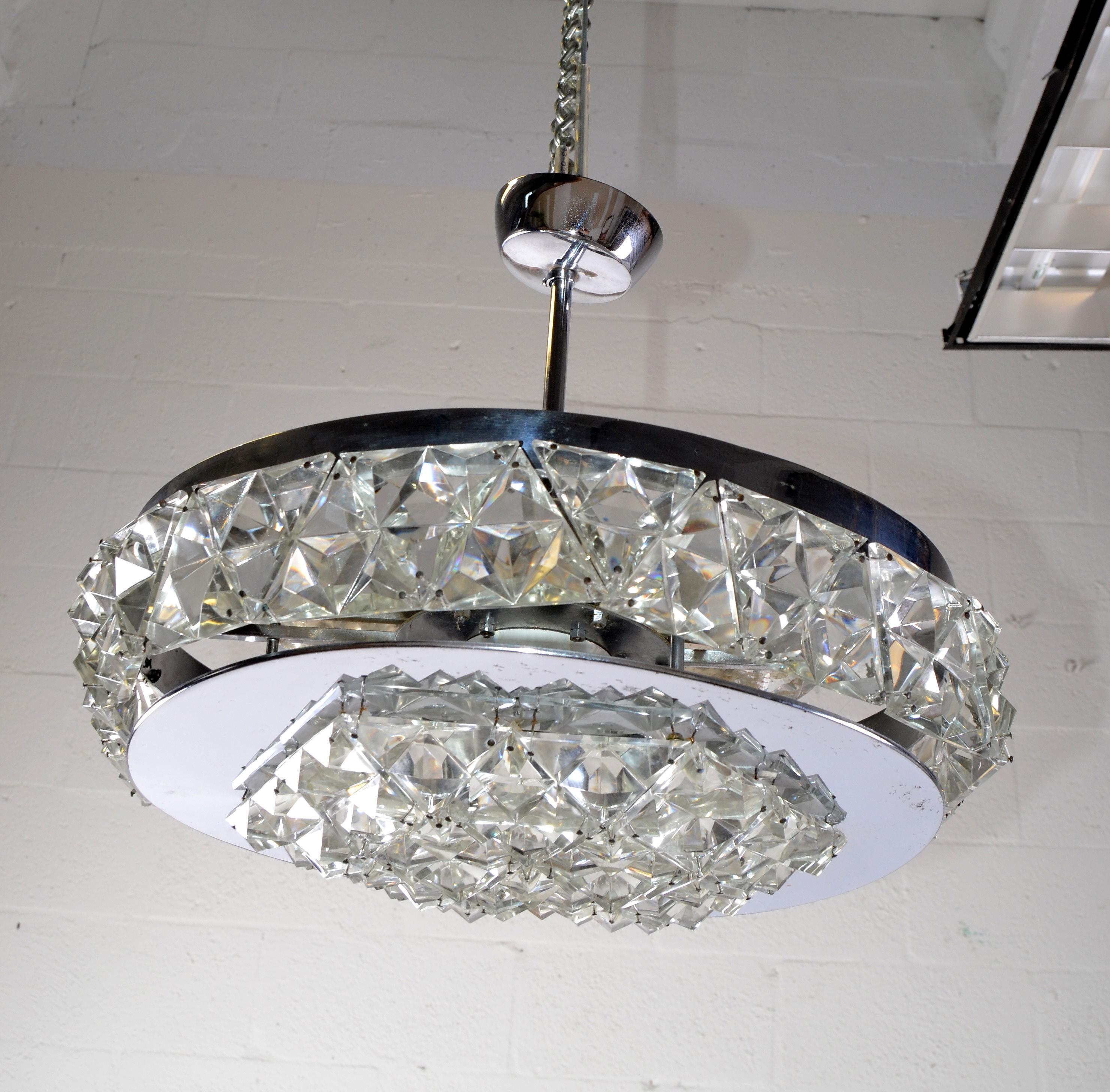 Mid-Century Modern Chrome and Crystal Flushmount Ceiling Light Fixture, 1970s For Sale 6