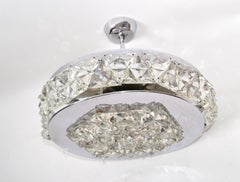 Mid-Century Modern Chrome and Crystal Flushmount Ceiling Light Fixture, 1970s