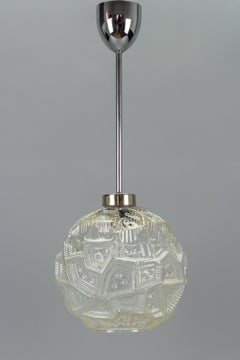 German Mid-Century Modern Clear Glass Globe and Chrome Pendant Light
