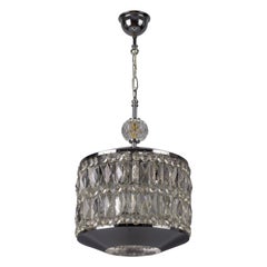 German Mid-Century Modern Crystal Glass and Chrome Chandelier or Pendant Light